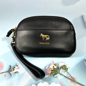 🦊 EMMA FOX BLACK LEATHER WRISTLET WITH GOLD FOX ACCENT